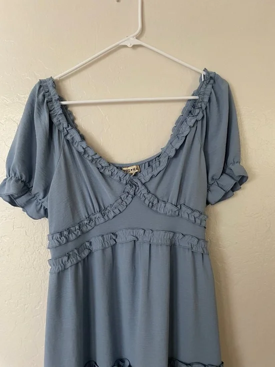 Inspired Hearts Light Blue Ruffle Midi Dress - Picture 3 of 5